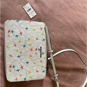 Michael Kors RARE Optic White W/Colorful Airplanes Crossbody